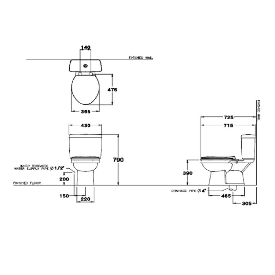 Bồn cầu 2 khối COTTO C13430(CN1) nắp rửa cơ CVN92201 Ronda