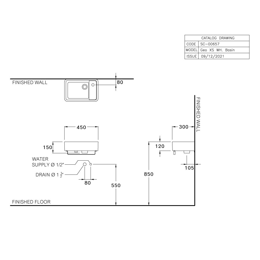 Chậu lavabo treo tường COTTO SC00657 Geo - 2