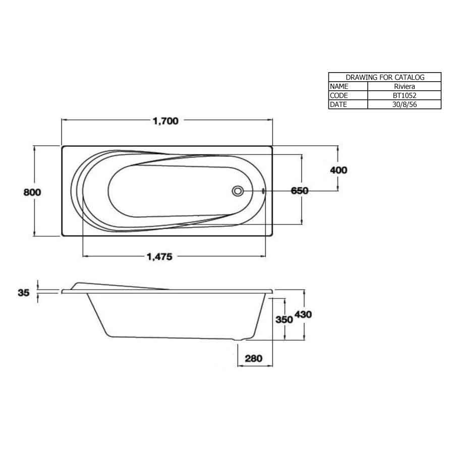 Bồn tắm COTTO BT1052PP(H) xây bệ không tay vịn - 2