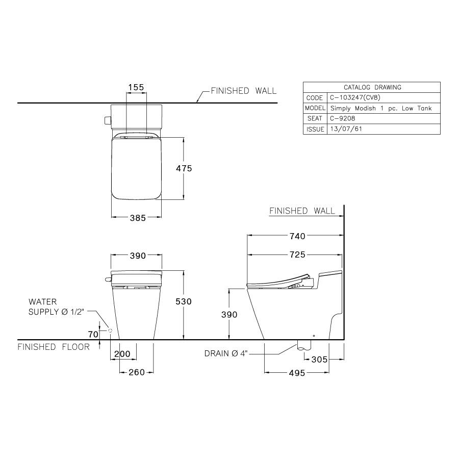 Bồn cầu 1 khối COTTO C103247(CV8) nắp rửa điện tử C9208 Simply Modish - 2