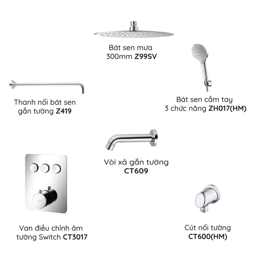 Bộ sen âm tường COTTO CT3017/Z99SV 3 đường nước