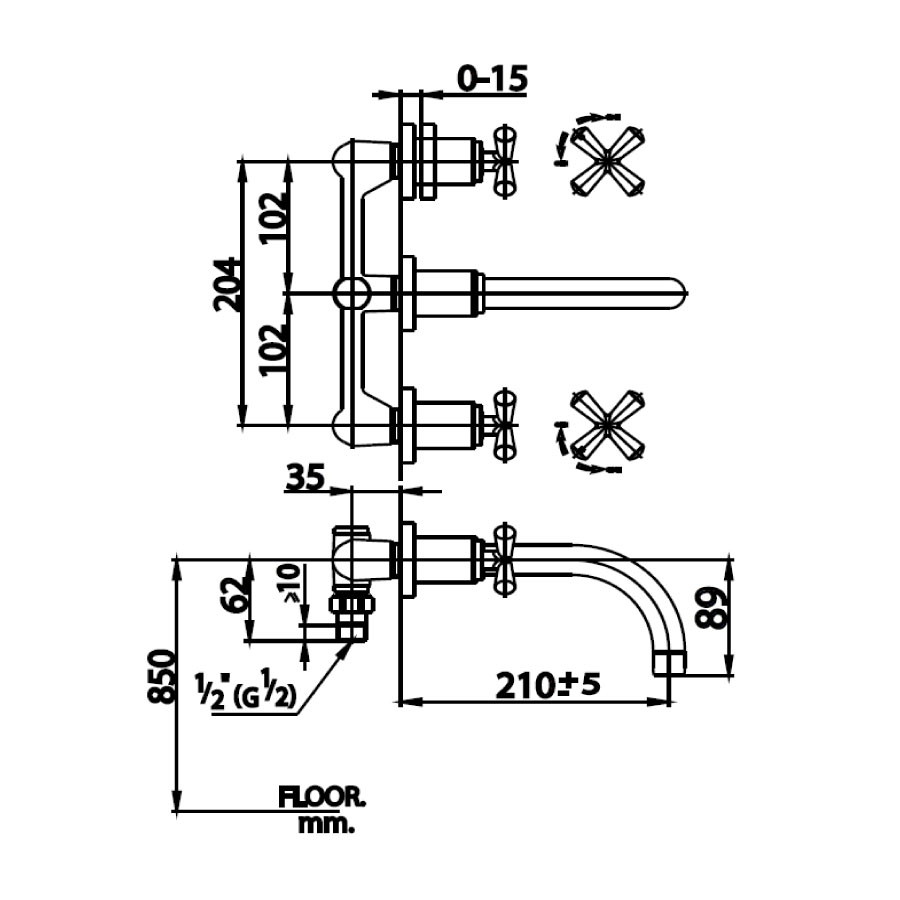 Vòi chậu lavabo COTTO CT237C34WD nóng lạnh gắn tường Remeniscences
