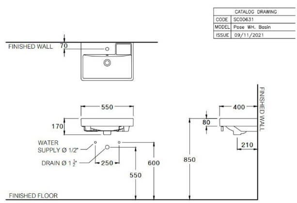 Chậu lavabo treo tường COTTO SC006317 Pose