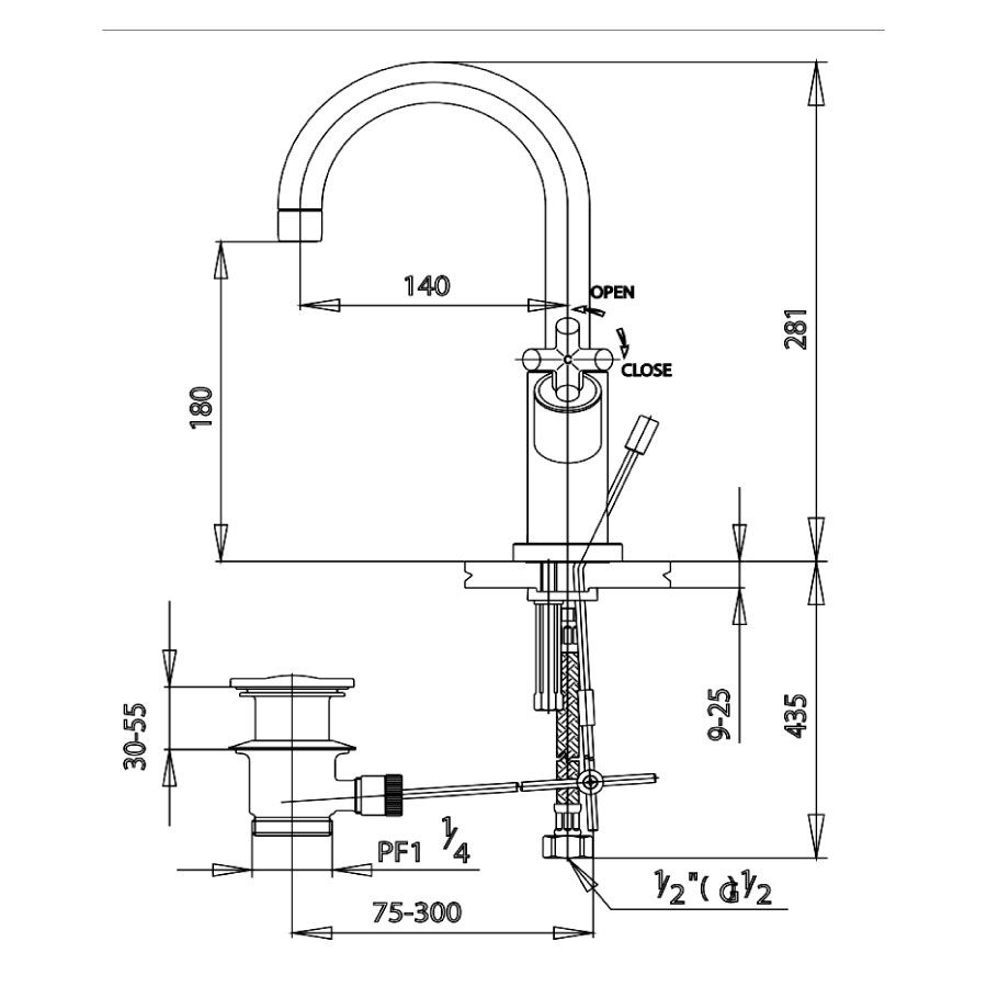 Vòi chậu lavabo COTTO CT239C16 nóng lạnh Cross - 2