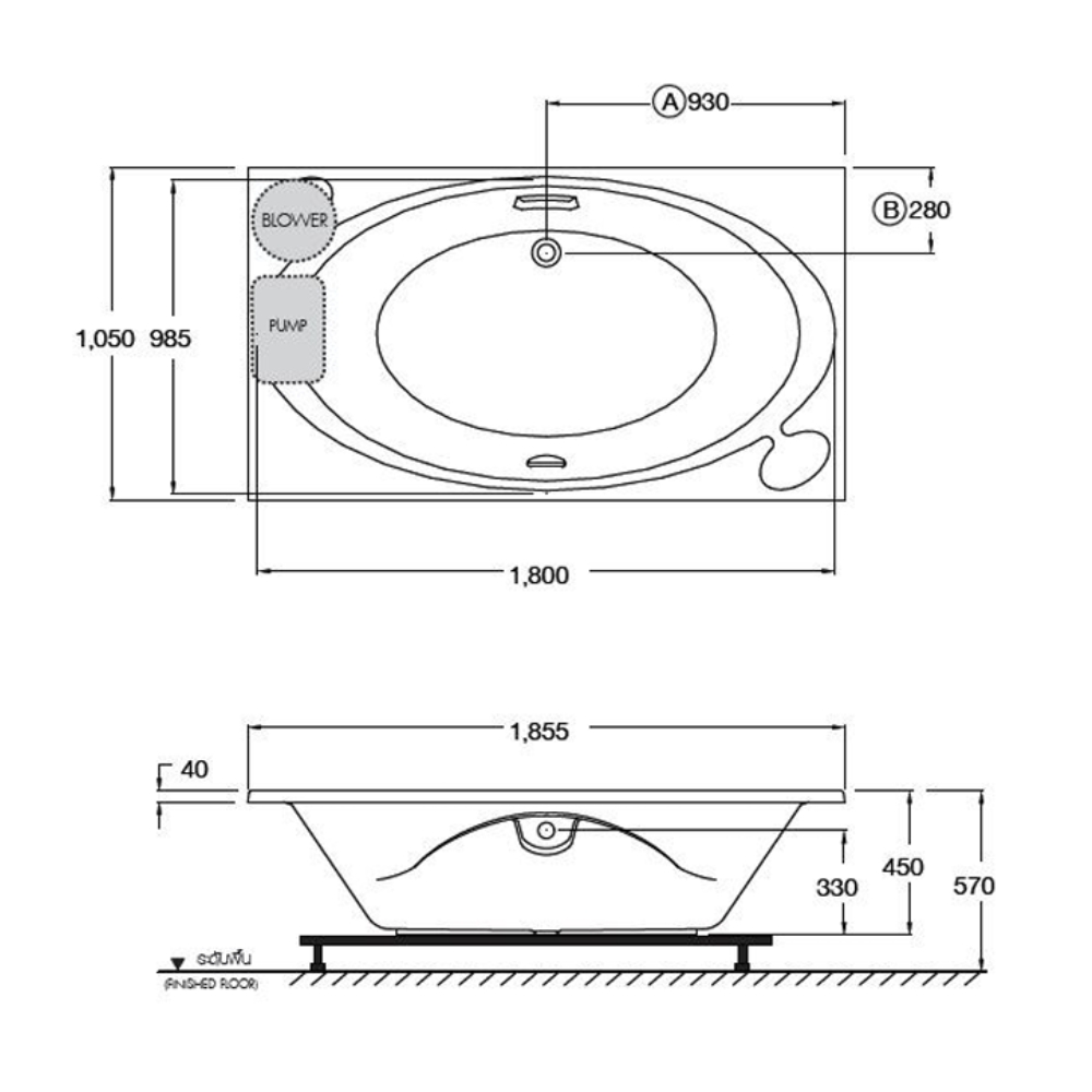 Bồn tắm COTTO BHW323PP(H) massage xây bệ có tay vịn - 2