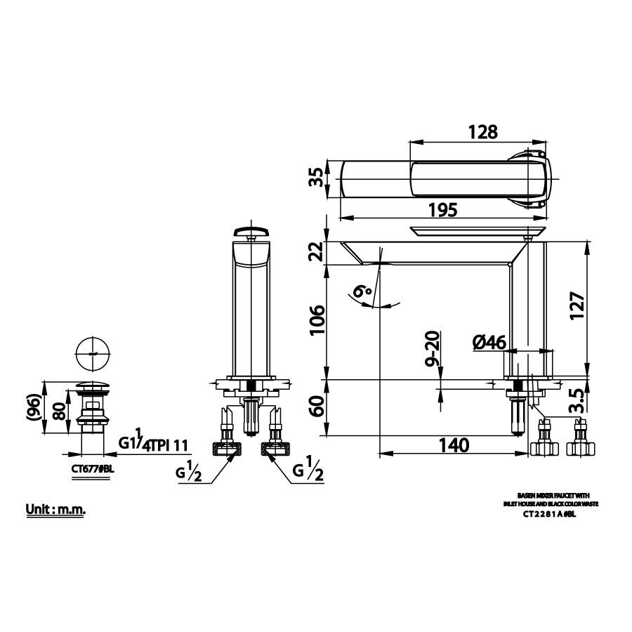 Vòi chậu lavabo COTTO CT2281A#BL nóng lạnh màu đen Skive - 2