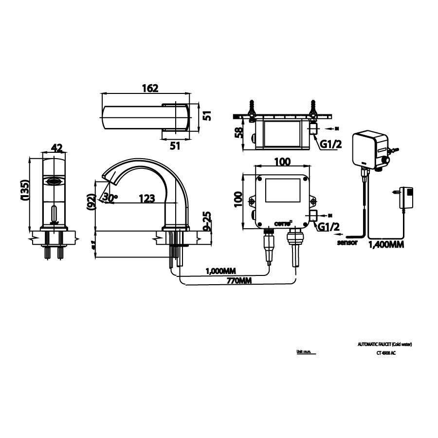 Vòi chậu lavabo COTTO CT4908AC / CT4908DC cảm ứng nước lạnh - 2