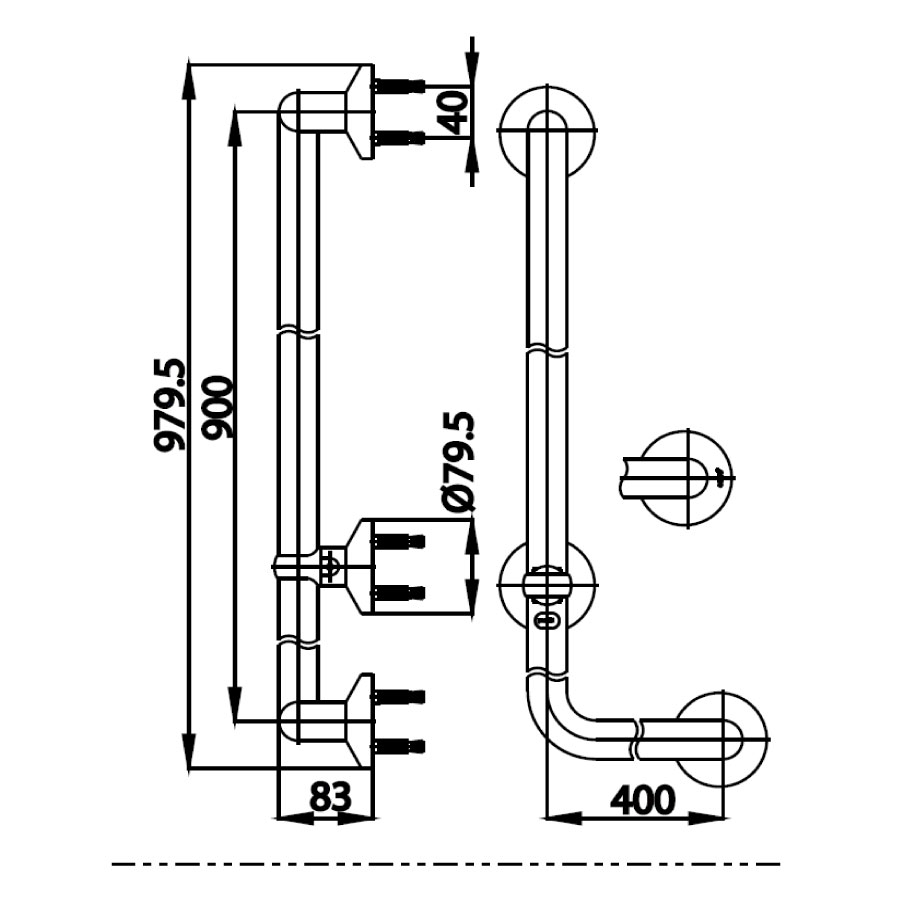 Thanh tay vịn COTTO CT727L#WH Pressalit hình chữ L vách tường bên phải - 2