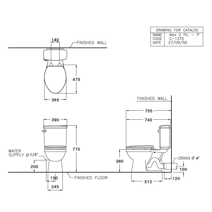 Bồn cầu 2 khối COTTO C1375 nắp đóng êm Alex - 2