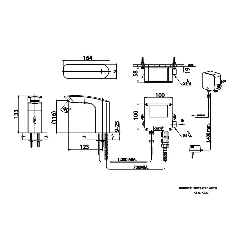 Vòi chậu lavabo COTTO CT537NXAC cảm ứng lạnh (dùng điện)