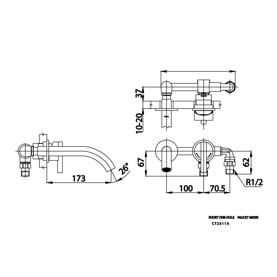 Vòi chậu lavabo COTTO CT2315A nóng lạnh gắn tường Oval - 2