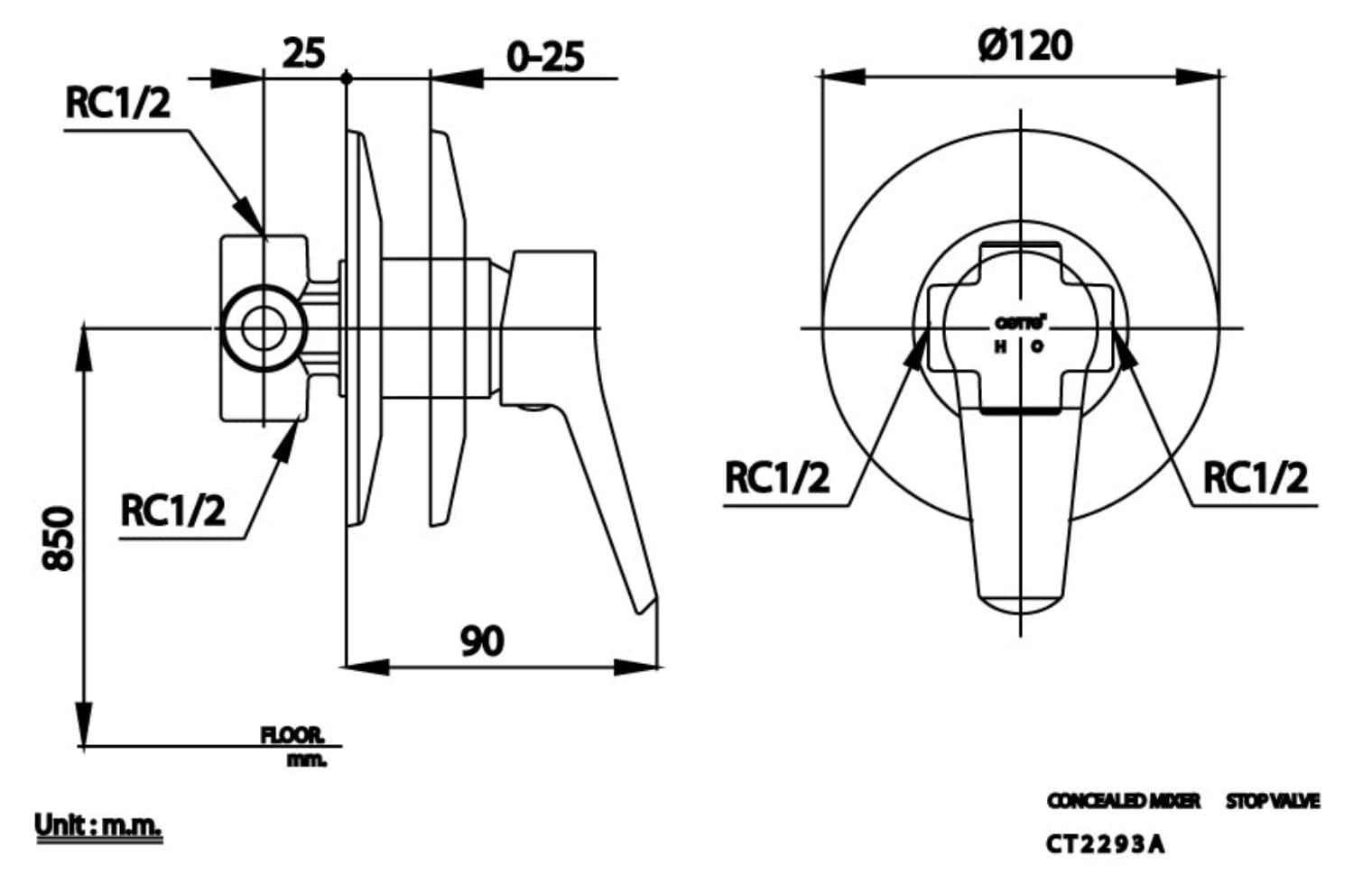 Van điều chỉnh âm tường COTTO CT2293A nóng lạnh 1 đường nước Next III - 9