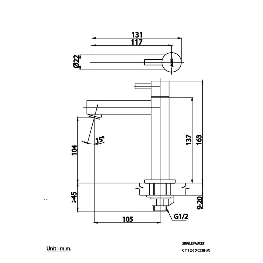Vòi chậu lavabo COTTO CT1265C53(HM) nước lạnh Geo Slim