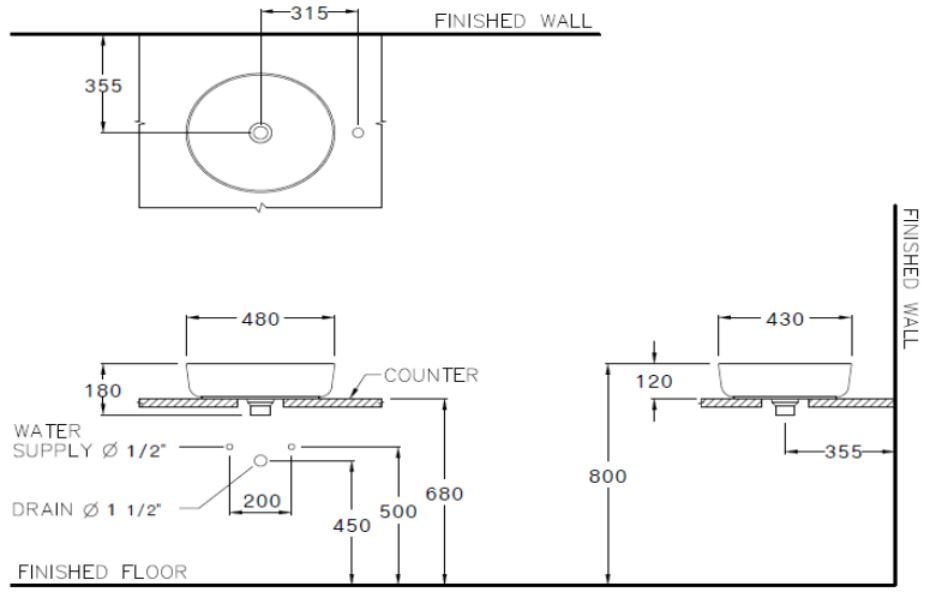 Chậu rửa lavabo đặt bàn COTTO C00080 Oval - 6