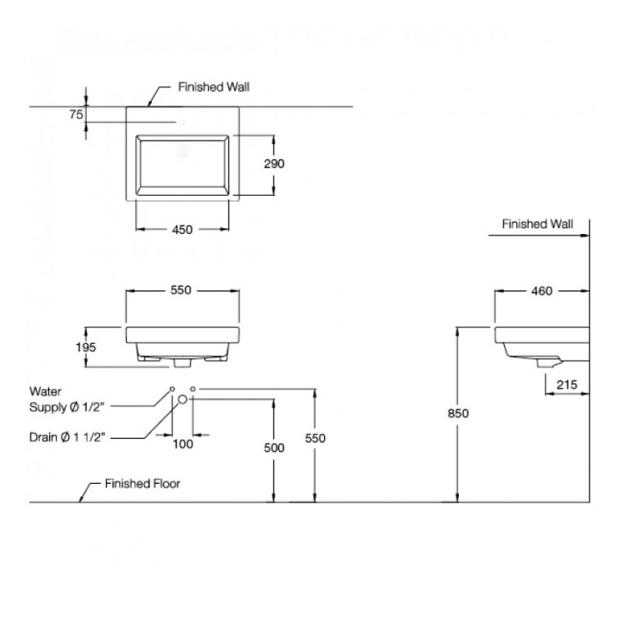 Chậu lavabo treo tường COTTO C01397 Quado - 2