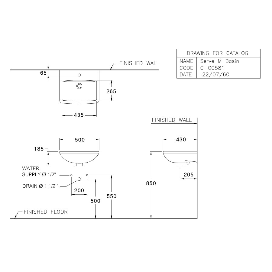 Chậu lavabo treo tường COTTO C00581 Serve M - 2