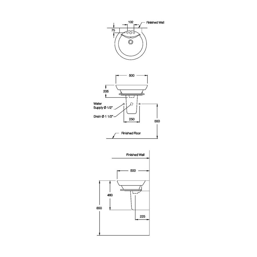 Chậu lavabo treo tường COTTO C0285/C420 chân lửng Alpha - 2