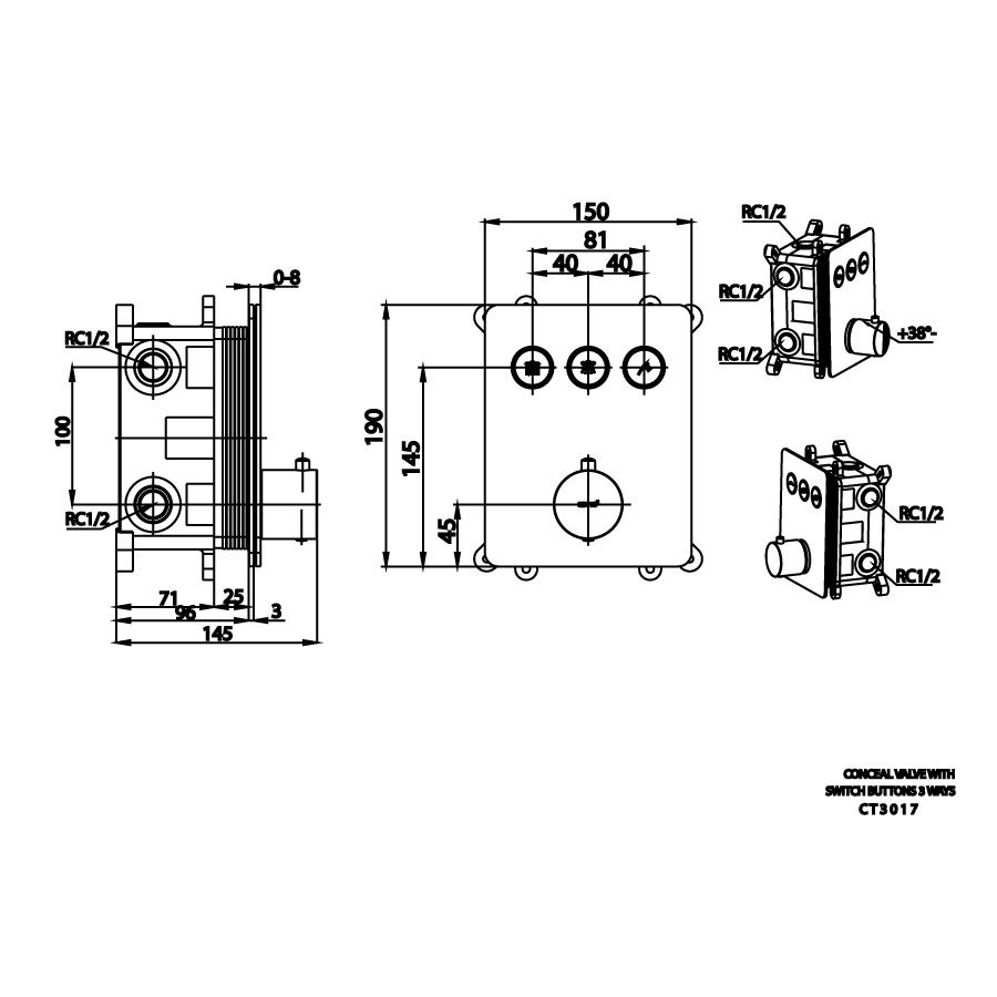 Van điều chỉnh âm tường COTTO CT3017 nhiệt độ nóng lạnh kèm van chuyển hướng 3 đường nước Switch - 2
