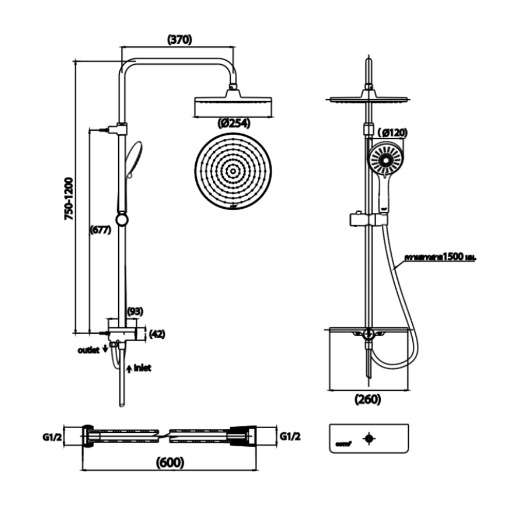 Thân sen cây tắm đứng màu đen mờ COTTO CT6216#BL - 2