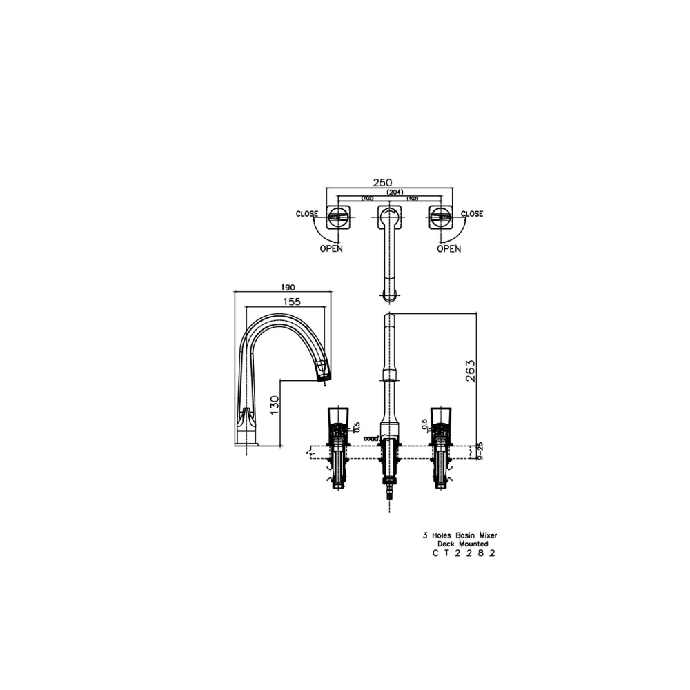 Vòi chậu lavabo COTTO CT2282C46 / BLGR / CG nóng lạnh 3 lỗ Crescent - 3