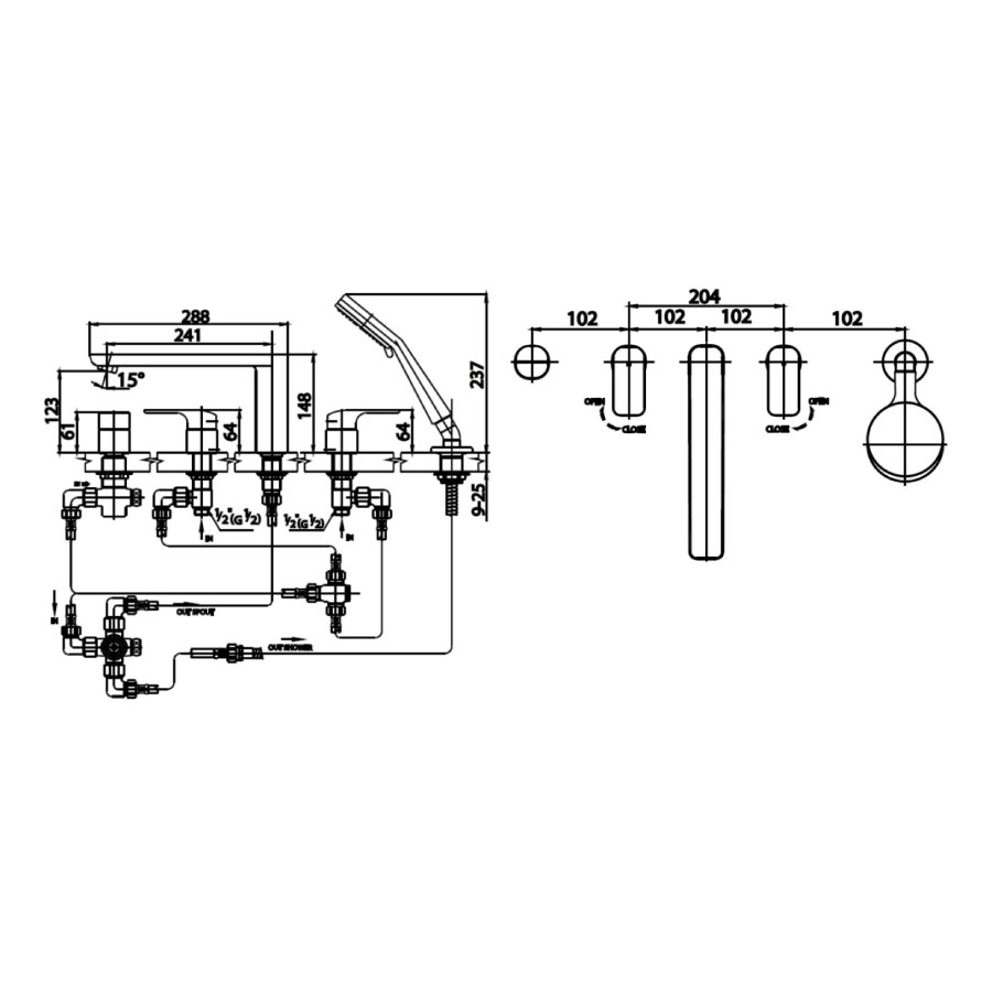 Bộ vòi xả bồn tắm COTTO CT2125Z90 5 lỗ nóng lạnh xây bệ Anthony