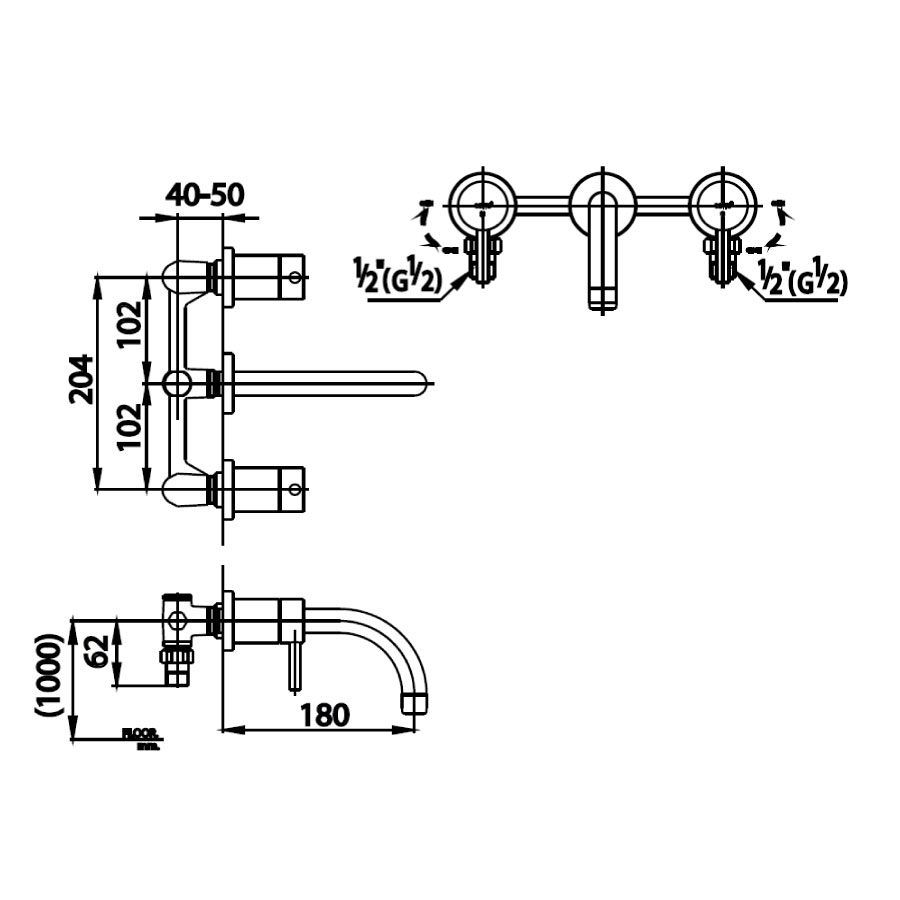 Vòi chậu lavabo COTTO CT2083 nóng lạnh gắn tường Anthony