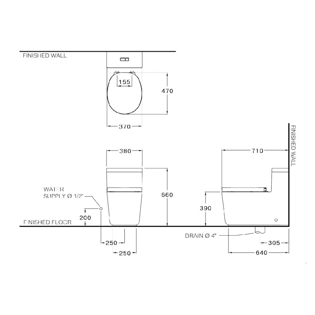 Bồn cầu 1 khối COTTO CPW10007MWH#BN2 nắp êm dòng Quil nút nhấn đen