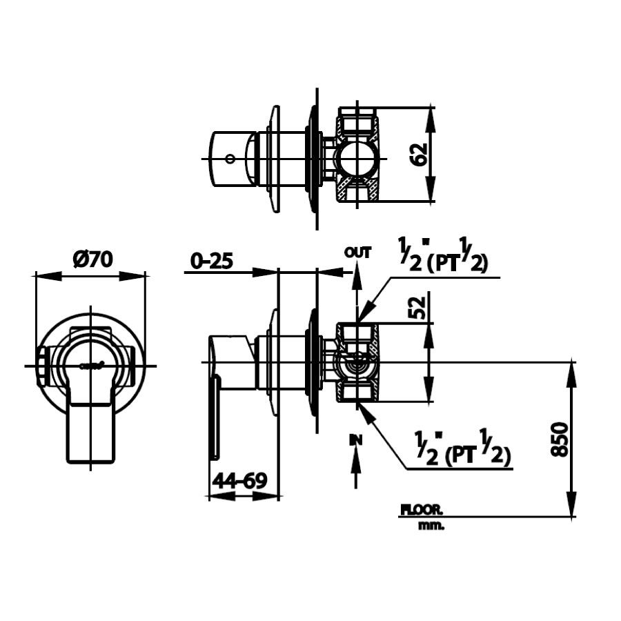 Van điều chỉnh âm tường lạnh 1 đường nước Alto COTTO CT1116A - 2