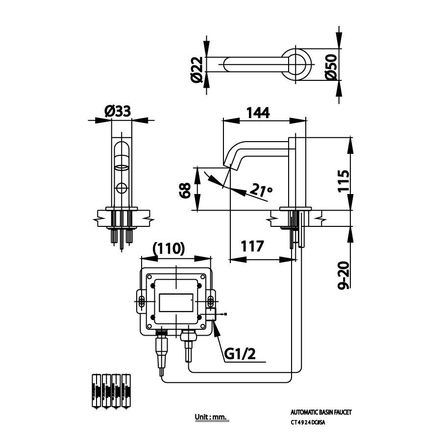Vòi chậu lavabo COTTO CT4924DC#SA cảm ứng nước lạnh dùng pin - 2