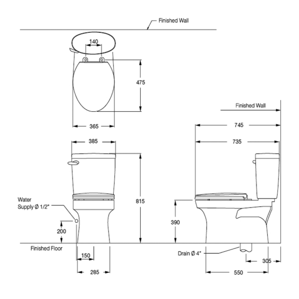 Bồn cầu 2 khối COTTO C1388 nắp đóng êm Timon - 2