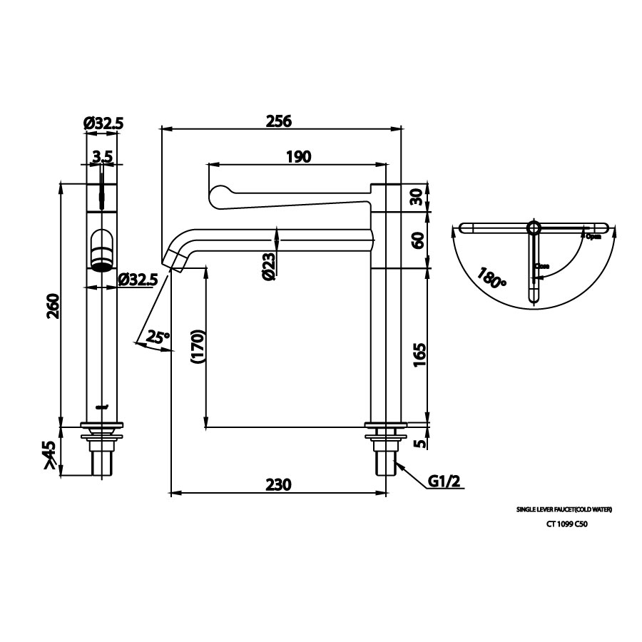 Vòi chậu lavabo COTTO CT1099C50 lạnh thân cao Trust - 2
