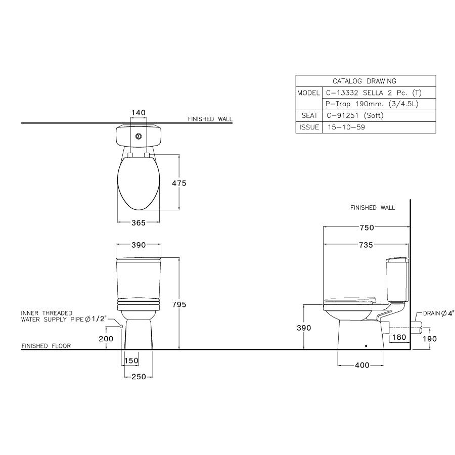 Bồn cầu 2 khối COTTO C13332 nắp đóng êm Sella - 2