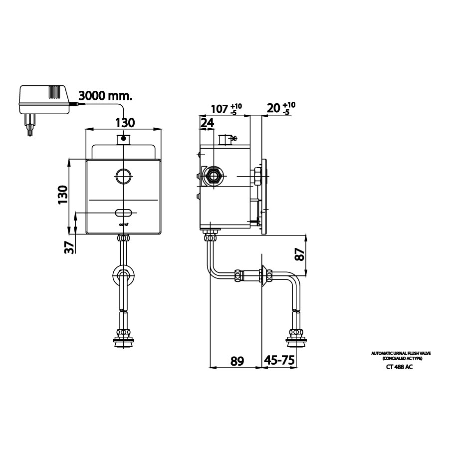 Van xả tiểu nam COTTO CT488AC cảm ứng âm tường dùng điện có nút xả cơ