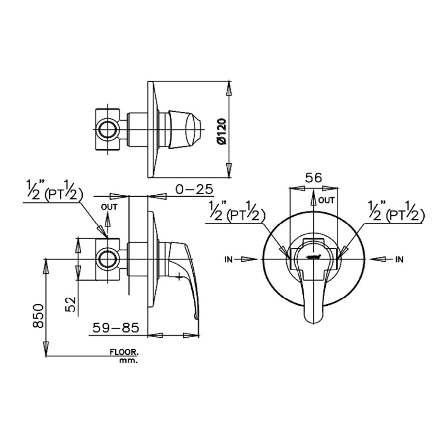 Van điều chỉnh âm tường COTTO CT599A nóng lạnh 1 đường nước Arona