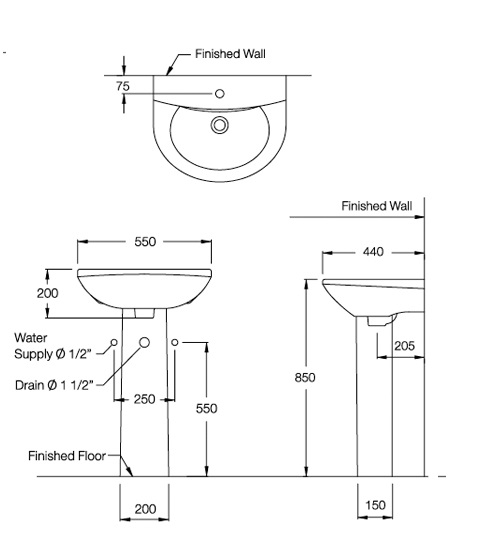 Chân chậu lavabo dài COTTO C411