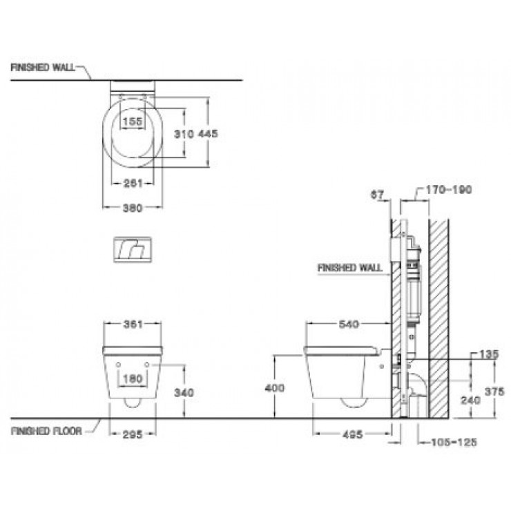 Bồn cầu treo tường COTTO SC198817(T) nắp êm - 2