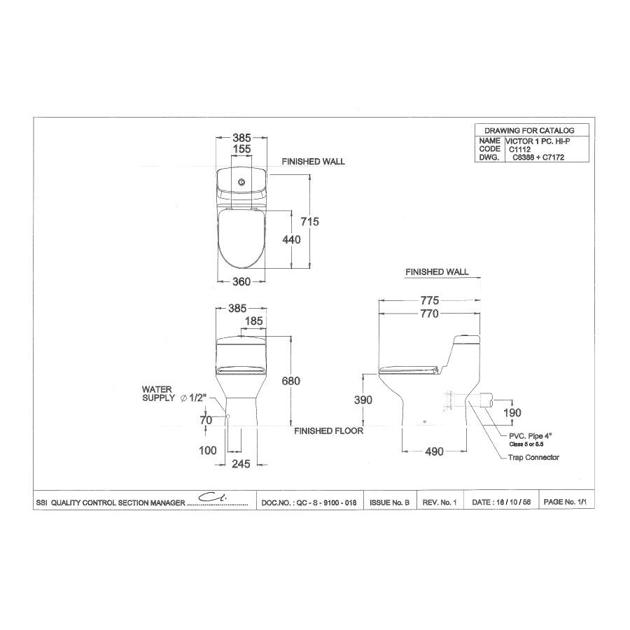 Bồn cầu 1 khối COTTO C1112 nắp đóng êm Victor - 2