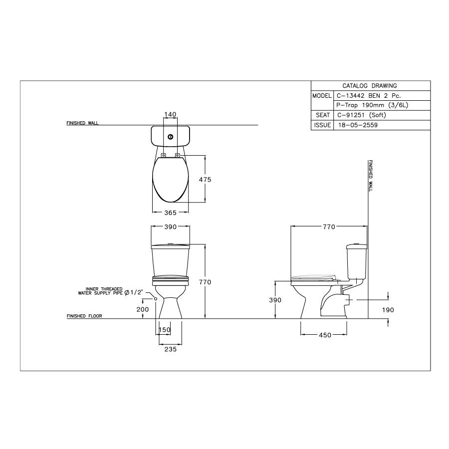 Bồn cầu 2 khối COTTO C13442 nắp đóng êm Ben - 2