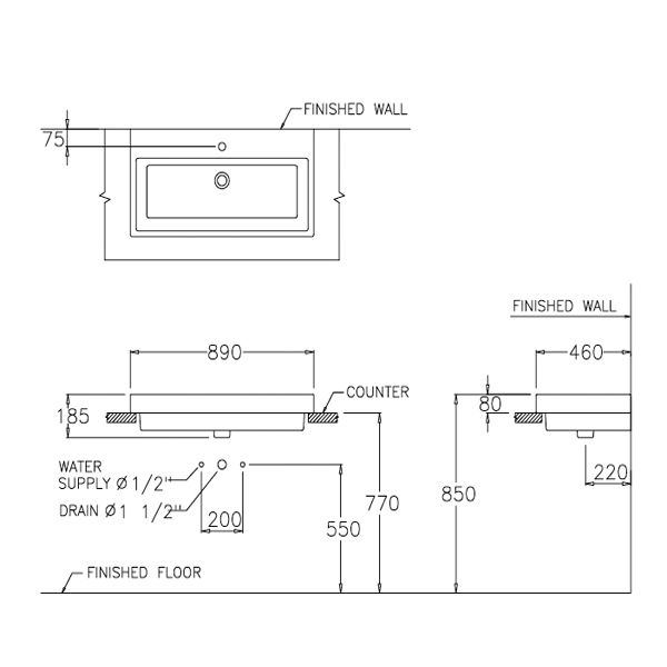 Chậu rửa lavabo đặt bàn COTTO C0900 Quado