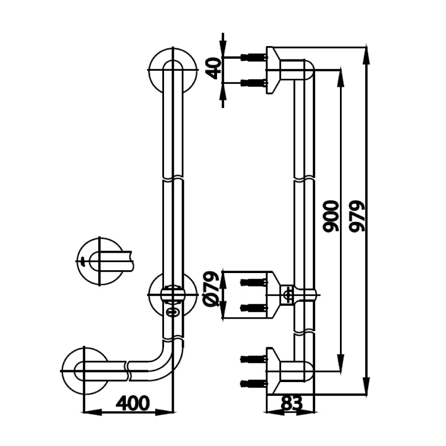 Thanh tay vịn COTTO CT727R#WH Pressalit hình chữ L vách tường bên trái - 2
