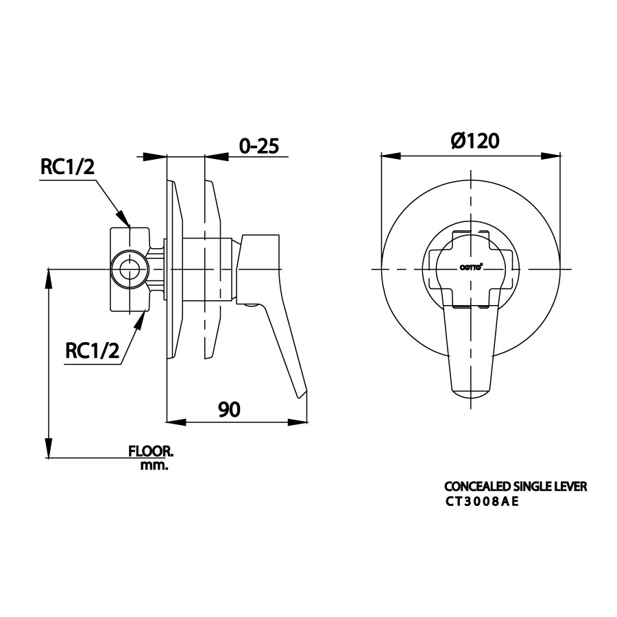 Van điều chỉnh âm tường COTTO CT3008AE nóng lạnh 1 đường nước Next III - 2
