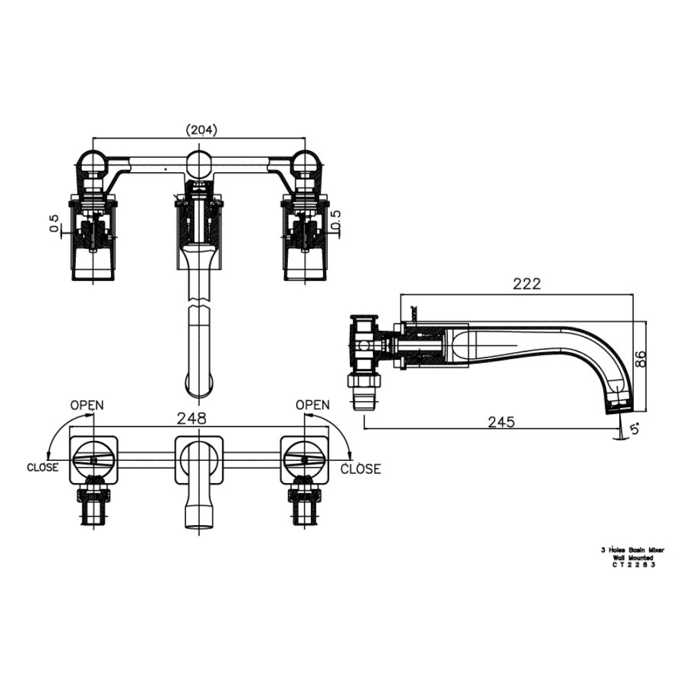 Vòi chậu lavabo COTTO CT2283C44 / BLGR / CG nóng lạnh gắn tường Crescent
