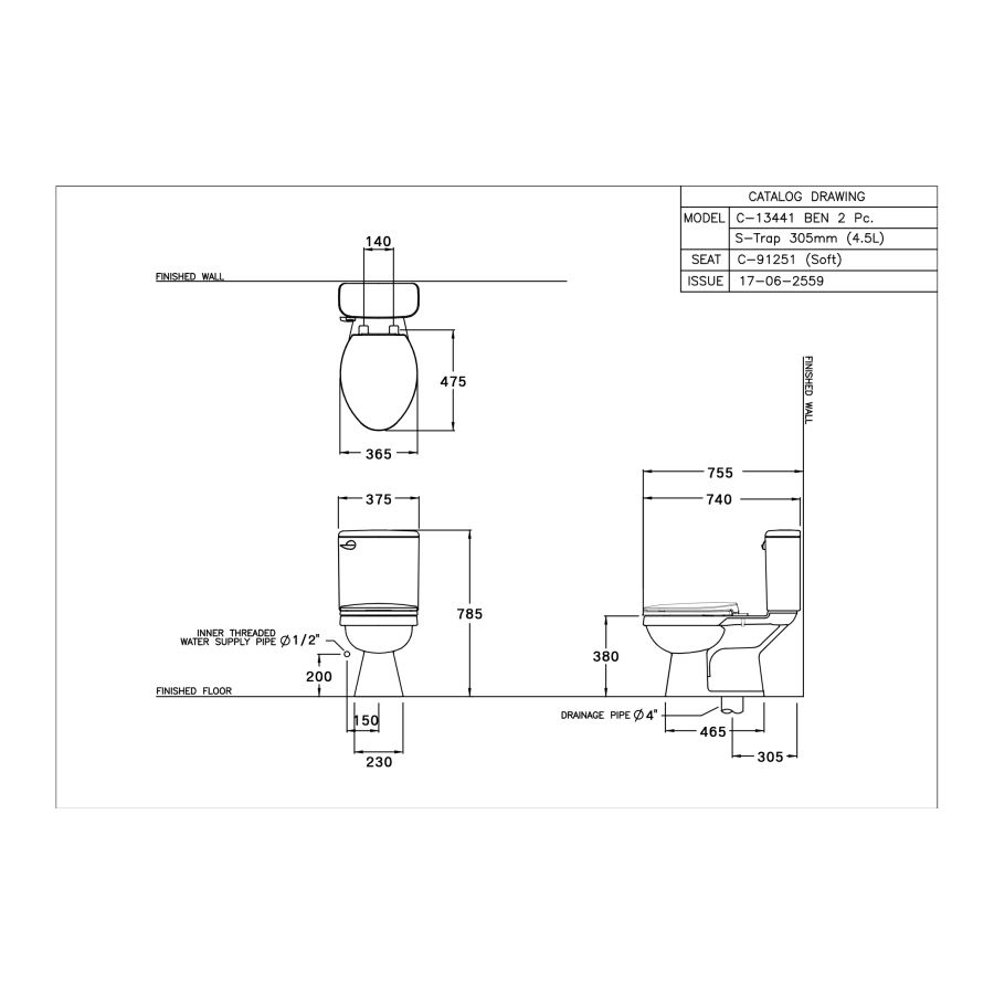 Bồn cầu 2 khối COTTO C13441 nắp đóng êm Ben - 2