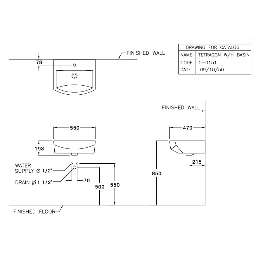 Chậu lavabo treo tường COTTO C01517 Tetragon - 2
