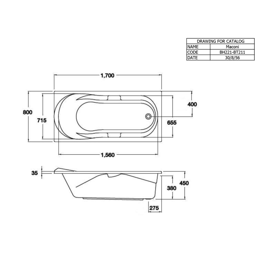 Bồn tắm COTTO BH221PP(H) xây bệ có tay vịn - 2