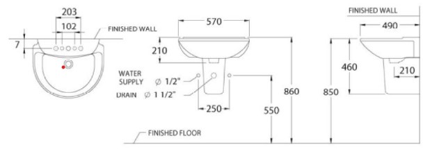 Chậu lavabo treo tường COTTO C0237 Sasha