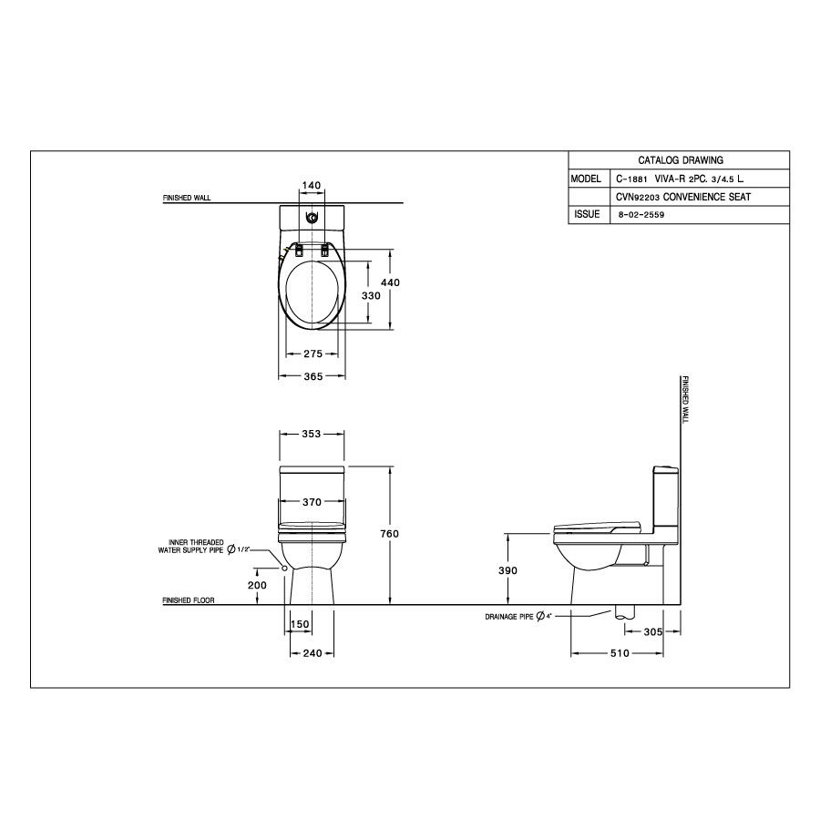 Bồn cầu 2 khối COTTO C1881(CN3) nắp rửa cơ CVN92203 Viva - R - 2