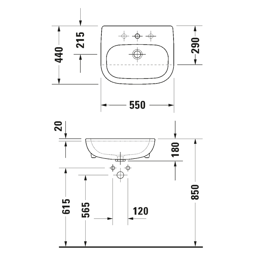 Chậu rửa mặt lavabo bán âm D-code Duravit 0339550000 - 2
