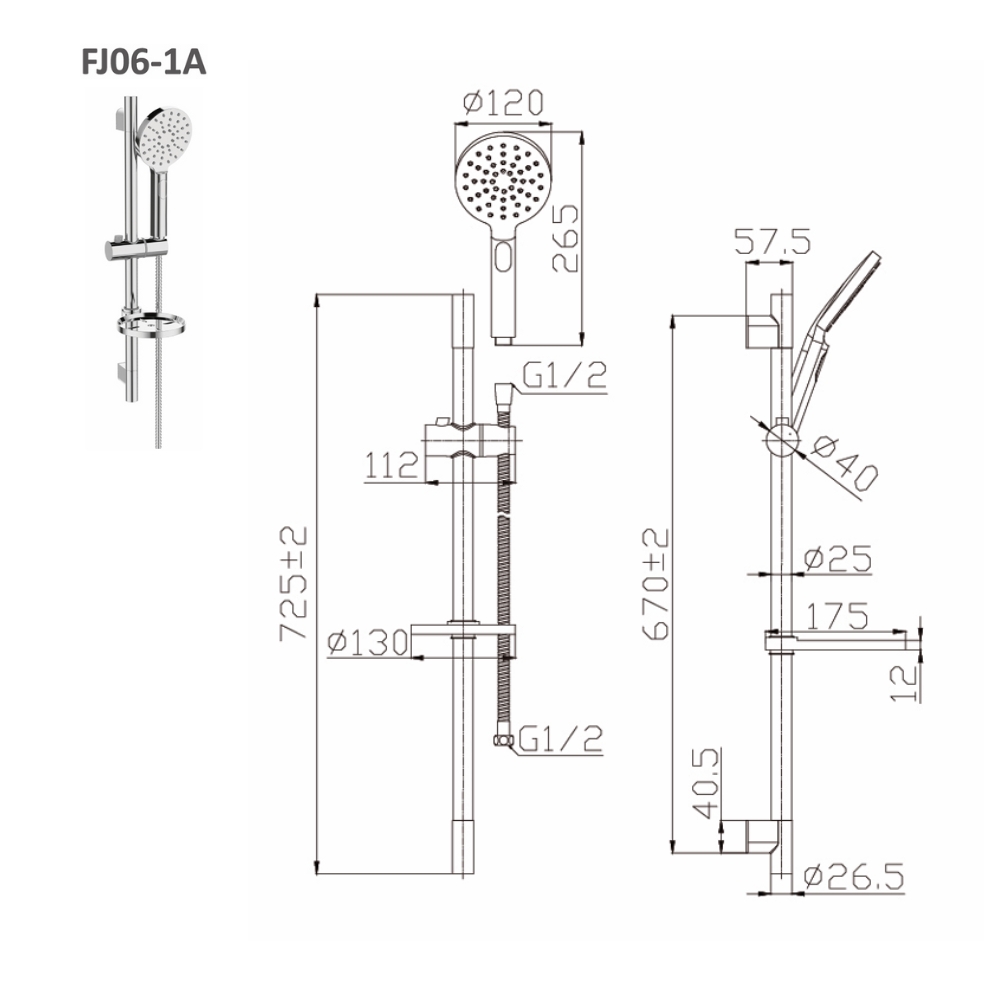 Bộ tay sen tắm và thanh trượt kèm kệ Esslinger FJ06-1A
