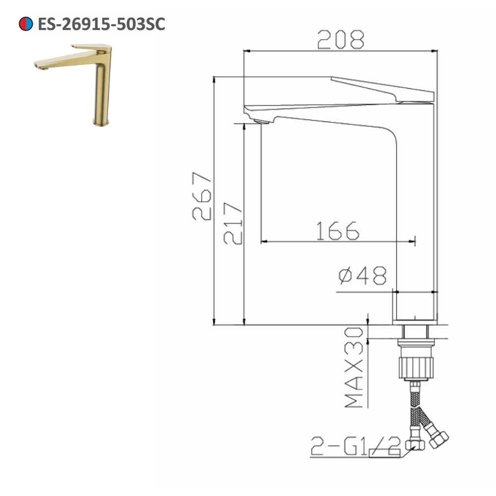 Vòi lavabo nóng lạnh thân cao Esslinger ES-26915-503SC
